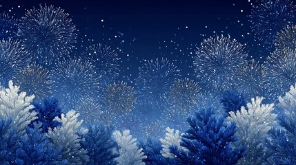 Calm and minimal fireworks sparkle effect fading across a pure blue background elegant holiday atmosphere balanced design