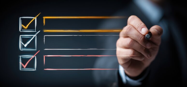 Hand checking off items on a projected checklist