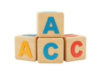 Isolated wooden alphabet blocks forming letters A, C, ABC learning, preschool education concept © Jonathan