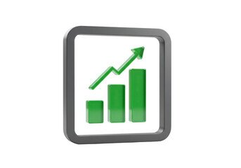 Isolated financial symbol representing a green upward arrow graph and charts in gray frame
