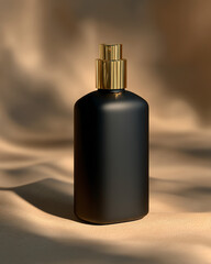 Naklejka premium Elegant black perfume bottle with gold accents