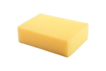 Yellow sponge for dishwashing in kitchen isolated on white background.