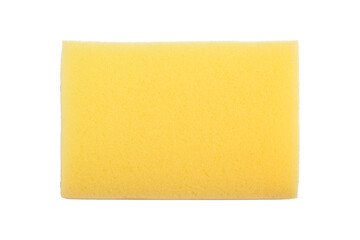 Yellow sponge for dishwashing in kitchen isolated on white background.