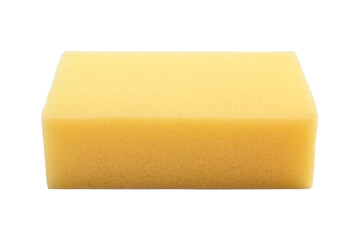 Yellow sponge for dishwashing in kitchen isolated on white background.