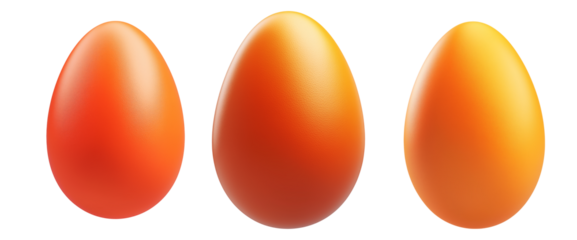 Bright orange egg with smooth surface, isolated on white transparent background. Concept of Easter, food, fertility, and organic nutrition