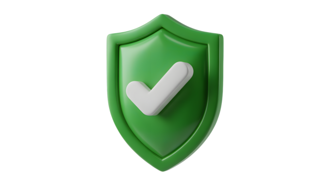 Secure green shield with white checkmark conveys trust and approval