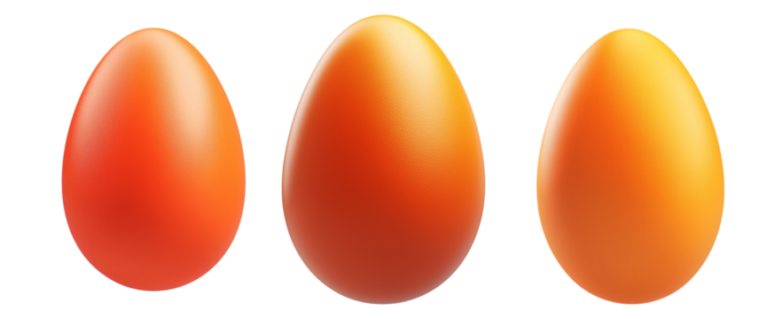 Bright orange egg with smooth surface, isolated on white transparent background. Concept of Easter, food, fertility, and organic nutrition