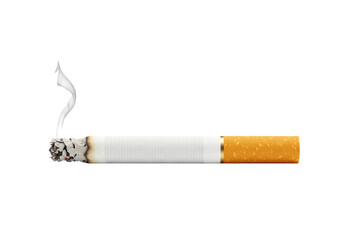 Isolated Burning Cigarette, Tobacco Product with Smoke, Lit, End, Filtered, Smoking Kills