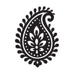 Paisley sari traditional motif, vector clean black on white.