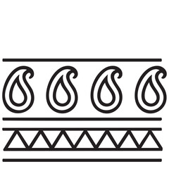 Black traditional sari art, vector symmetry, white background.
