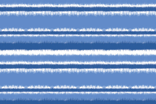 Blue and white horizontal ikat stripe seamless pattern, abstract textile design for fabric, fashion, wallpaper, wrapping paper, and digital background.