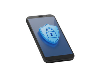 Isolated smartphone displays security shield with padlock, mobile device safety concept © Jonathan
