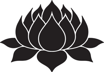 Black Lotus Flower Icon, Elegant Botanical Vector Silhouette.