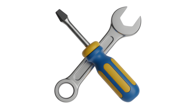Professional screwdriver and wrench symbolize repair and industry solutions