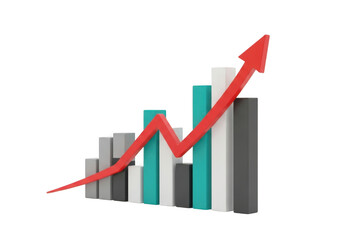 Rising bar graph with arrow on transparent background