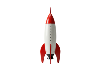 Isolated rocket ship launching to space for adventure with red and white glossy colors