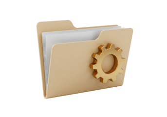 Isolated folder with a golden gear wheel indicating settings or options functionality