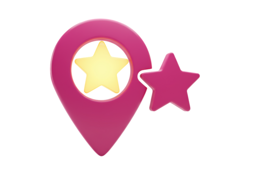 Isolated Location Indicator Icon with Star, Pink Pin and Yellow Star in the Center