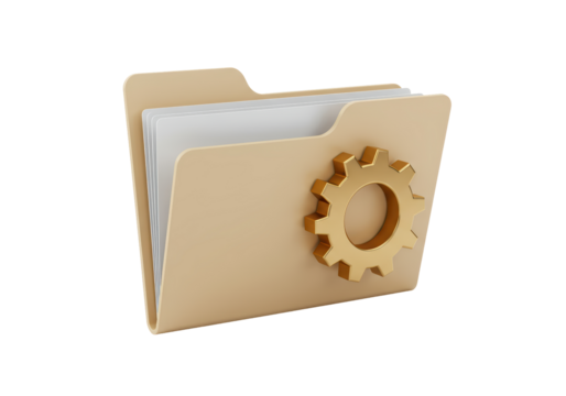 Isolated folder with a golden gear wheel indicating settings or options functionality