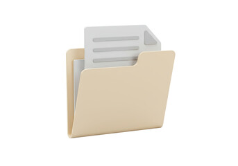 Isolated file folder containing paper sheets for documents and other content storage