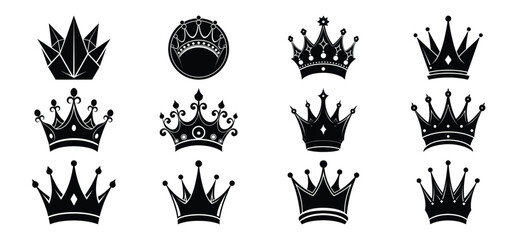 Collection of Twelve Silhouette Crown Illustrations Royalty Power Authority Leadership and Success