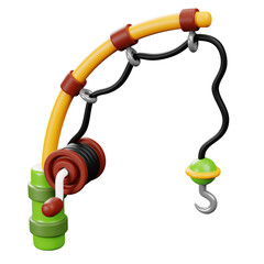 3D Rendered Cartoon Fishing Rod with Hook Lure and Reel Illustration