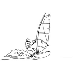 Obraz premium windsurfing player, simple minimalist aesthetic one line art, isolated on white background