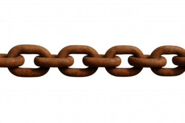 Rusty metal chain links connecting, showcasing industrial strength and connectivity against transparent backdrop, symbolizing industrial resilience