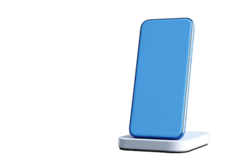 Light blue smartphone on white stand