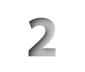 Sleek White Number 2 Two With A Subtle Shadow Embossed Into Grey Background 3D Illustration