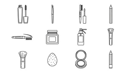 Outlined Cosmetic Products: Mascara, Brush, Pencil, and More