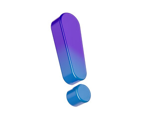 3D Exclamation mark with purple-blue gradient, symbolizing urgency or alertness. 3d illustration