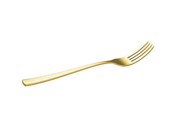 A sleek gold-plated fork with a reflective finish and a slightly curved handle. 3D Illustration