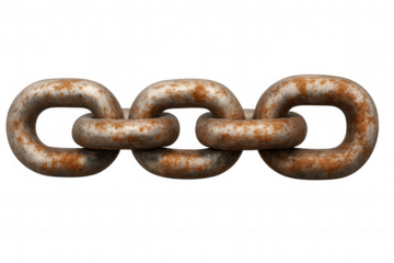 Rusty metal chain links connecting, showcasing industrial strength and resilience against transparent backdrop