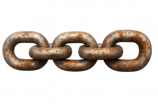 Rusty metal chain links connecting, showcasing industrial strength and resilience against transparent backdrop