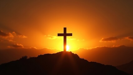 Simple Cross Silhouette against Bright Sunrise - Hope in Darkness