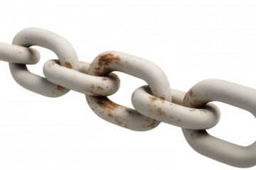 Close-up of rusty metal chain links, highlighting aging, decay, and connection on a transparent background