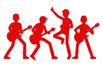 set of colorful Musician playing guitar silhouette illustration