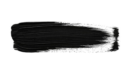 Textured black horizontal paint brush stroke tapering effect, isolated white background