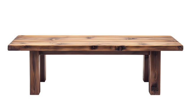 A blank empty wooden table top for product placement isolated on a transparent background