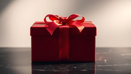 Obraz premium A luxurious red gift box with satin bow, evoking elegance and celebration.