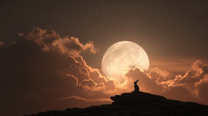 Hare's Moonlit Perch: A Moment of Lunar Contemplation under a Starlit Sky