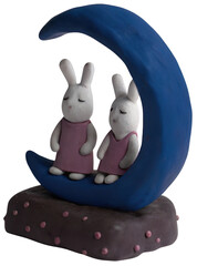 Chuseok Moon Rabbit Illustration | Cute Rabbits Making Rice Cake on the Moon	
