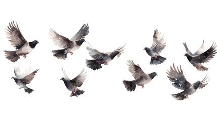 Obraz premium A group of doves flying in the sky isolated on a transparent background