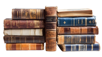 a pile of old books collection isolated on a transparent background