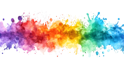 Abstract colorful rainbow color painting illustration - watercolor splashes isolated on a transparent background