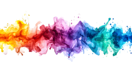 Abstract colorful rainbow color painting illustration - watercolor splashes isolated on a transparent background