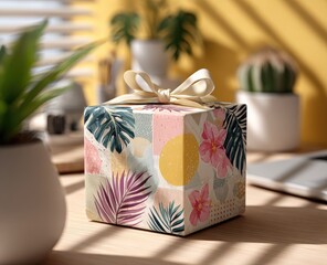 Gift box with tropical print