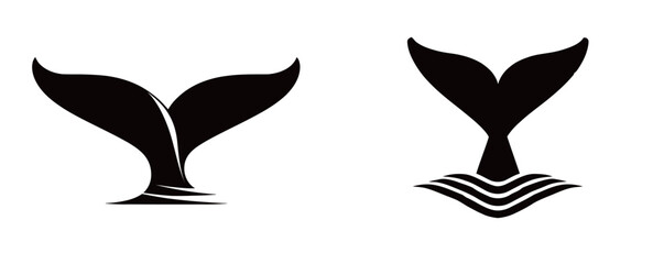 Two whale tail designs showcase the beauty of marine life. The left tail features a smooth silhouette while the right incorporates gentle wave details, highlighting ocean themes.