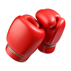 Pair of Red Boxing Gloves Clenched Together on a Transparent Background